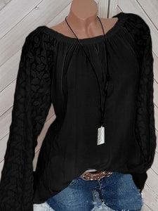 Decorative Lace Plain Long Sleeve Blouses