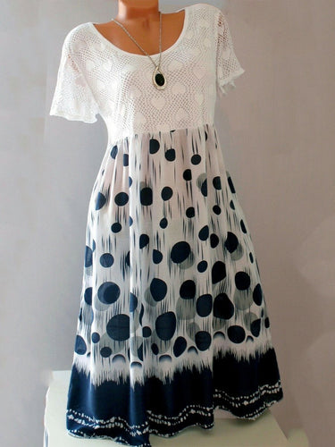 Round Neck Patchwork Polka Dot Shift Dress