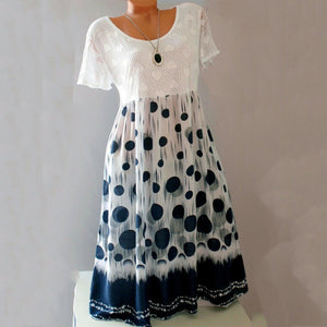 Round Neck Patchwork Polka Dot Shift Dress