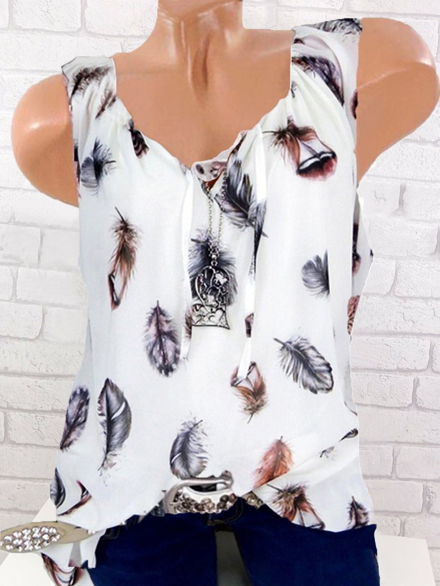 Sleeveless Loose Fitting Feather Blouses