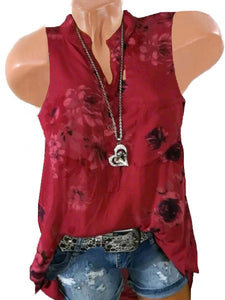 Sleeveless Loose Fitting Floral Printed Blouses