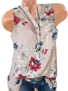 Sleeveless Loose Fitting Floral Printed Blouses