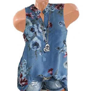 Sleeveless Loose Fitting Floral Printed Blouses