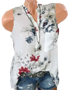 Sleeveless Loose Fitting Floral Printed Blouses