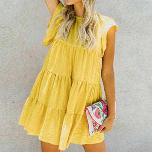 Stylish Casual Round Neck And   Ruffled Dress