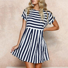 Load image into Gallery viewer, Round Neck Short Sleeve Striped Loose Large Size Dress