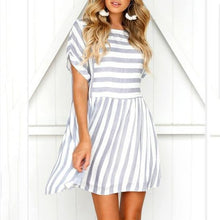 Load image into Gallery viewer, Round Neck Short Sleeve Striped Loose Large Size Dress