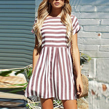 Load image into Gallery viewer, Round Neck Short Sleeve Striped Loose Large Size Dress