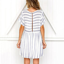 Load image into Gallery viewer, Round Neck Short Sleeve Striped Loose Large Size Dress