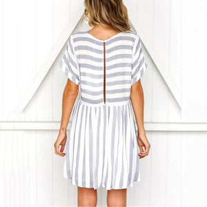 Round Neck Short Sleeve Striped Loose Large Size Dress