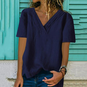 V Neck  Loose Fitting  Plain Blouses