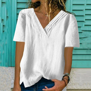 V Neck  Loose Fitting  Plain Blouses