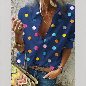 Small Lapel Long Sleeve Dots Printed Blouses