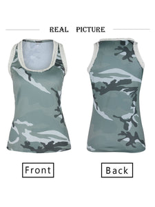 Scoop Neck Lace Decoration Camouflage Camis