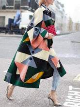 Load image into Gallery viewer, Fashion Geometry Printed Colorful Loose Woolen Long Coat