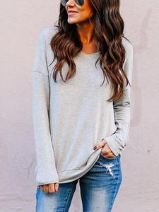 V Neck Backless Plain T-Shirts