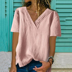 V Neck  Loose Fitting  Plain Blouses