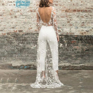 Perspective Lace Front Short Long White Maxi Evening Dress