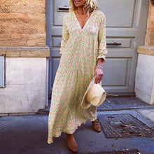 Load image into Gallery viewer, Fashion Vacation V-Neck Flower Print Loose Casual Maxi Dress