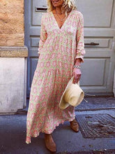 Load image into Gallery viewer, Fashion Vacation V-Neck Flower Print Loose Casual Maxi Dress