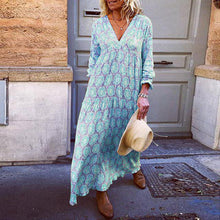 Load image into Gallery viewer, Fashion Vacation V-Neck Flower Print Loose Casual Maxi Dress