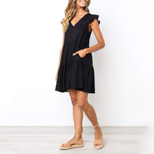 Load image into Gallery viewer, Solid Color V-Neck Loose Casual   Mini Dress