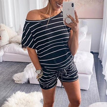 Load image into Gallery viewer, Maternity One Shoulder Stripe Jumpsuit