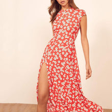 Load image into Gallery viewer, Printed Vintage Split Backless Short Sleeve Dress