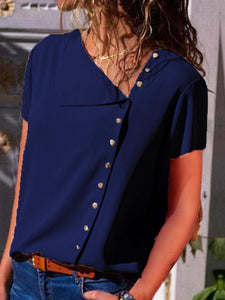 Asymmetric Neck  Single Breasted  Plain Blouses