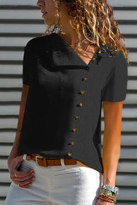 V Neck  Single Breasted  Plain  Blouses