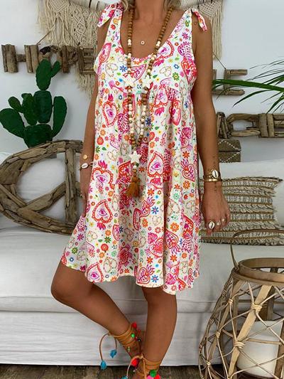 Casual Round Neck Sleeveless Printed Colour Loose Dress