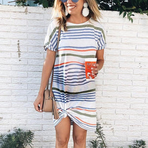 Maternity Stripe Short Sleeve Round Neck Dress