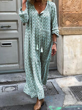 Load image into Gallery viewer, Bohemian Flower Print Long Sleeve V-Neck Routine Casual Maxi Dress