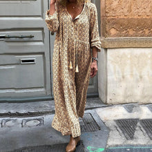 Load image into Gallery viewer, Bohemian Flower Print Long Sleeve V-Neck Routine Casual Maxi Dress