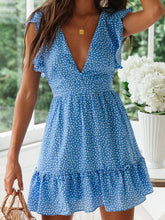 Load image into Gallery viewer, Short-Sleeved Ruffled V-Neck Dot Print Mini Dress