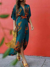 Load image into Gallery viewer, Boho Casual Printed Colour Split V Neck Dress