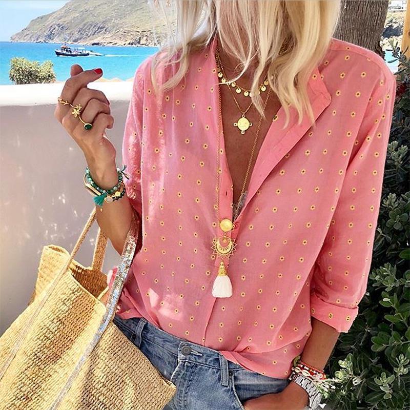 Casual Printed Colour Long Sleeve Single-Breasted Blouse