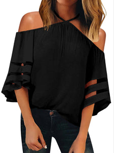 Halter  Patchwork  Plain Blouses