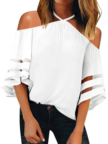 Halter  Patchwork  Plain Blouses