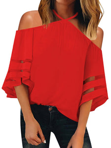 Halter  Patchwork  Plain Blouses