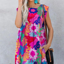 Load image into Gallery viewer, Printed Stitching Round Neck Casual Dress