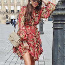 Load image into Gallery viewer, Sexy Printed Colour Chiffon Bare Back Bubble Sleeves Dress