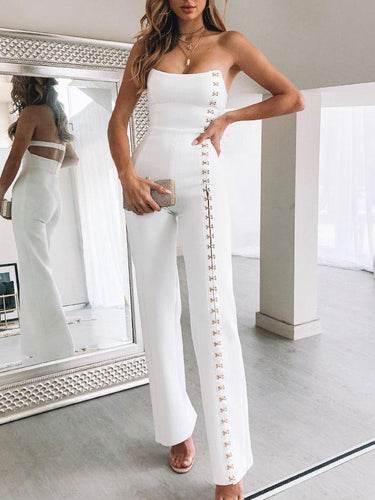 Fashion Sexy Tube Top Cross Straps Decorated Jumpsuit