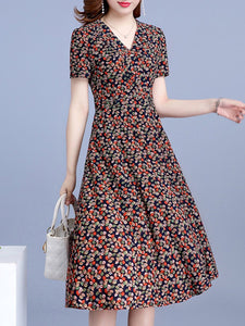 V Neck  Floral Printed Maxi Dress