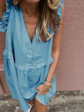Load image into Gallery viewer, Casual Loose Solid Color V-Neck Button Ruffled Sleeve Dress