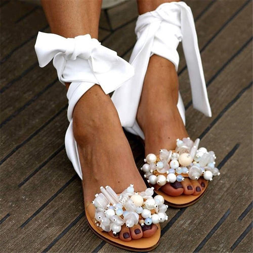 Women's Casual Beaded Strap Flat Sandals