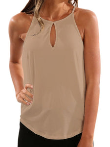 Round Neck  Cutout  Plain Sleeveless T-Shirts