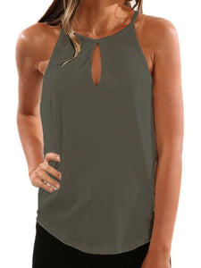 Round Neck  Cutout  Plain Sleeveless T-Shirts