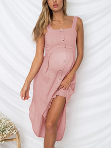 Maternity Sexy Square-Cut Collar Pure Colour Off-Shoulder Dress