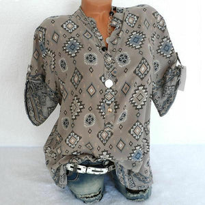 Loose Geometric Printed Fitting Blouses